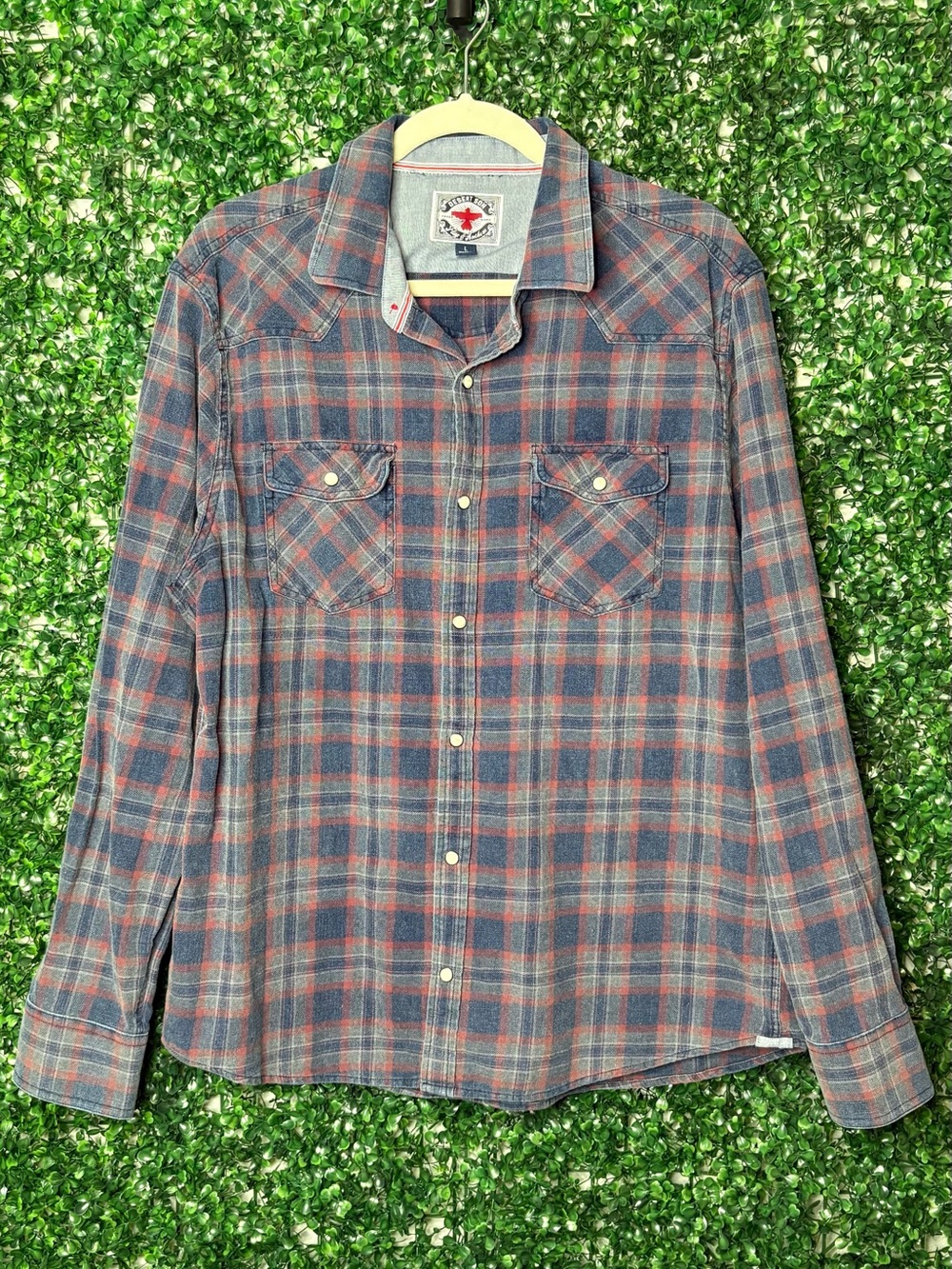 Desert Son Flag & Anthem Men's Plaid Button-Down Shirt pearl snap buttons